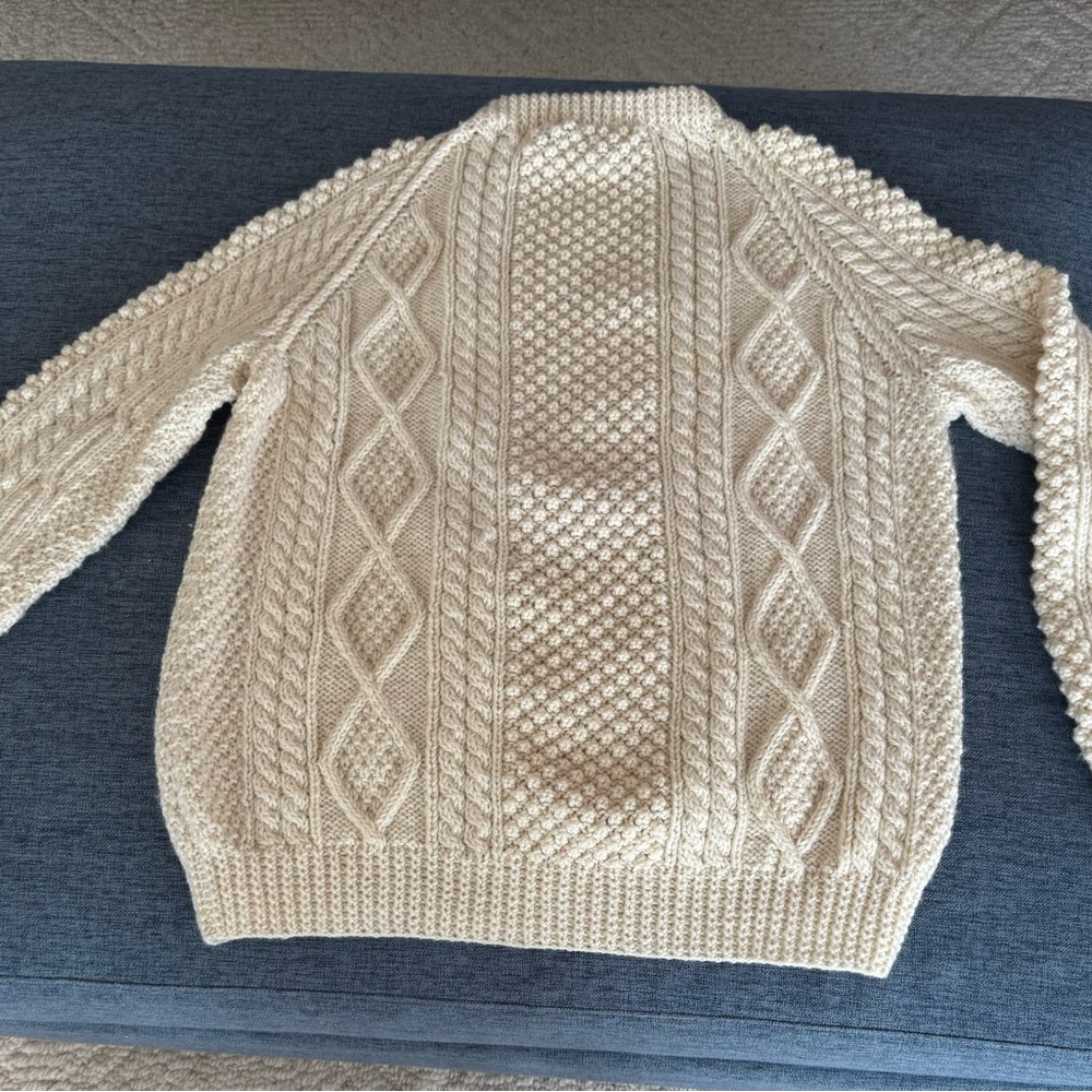 Irish Aran Handknit Wool Ivory Sweater for Men - Picture 4 of 11